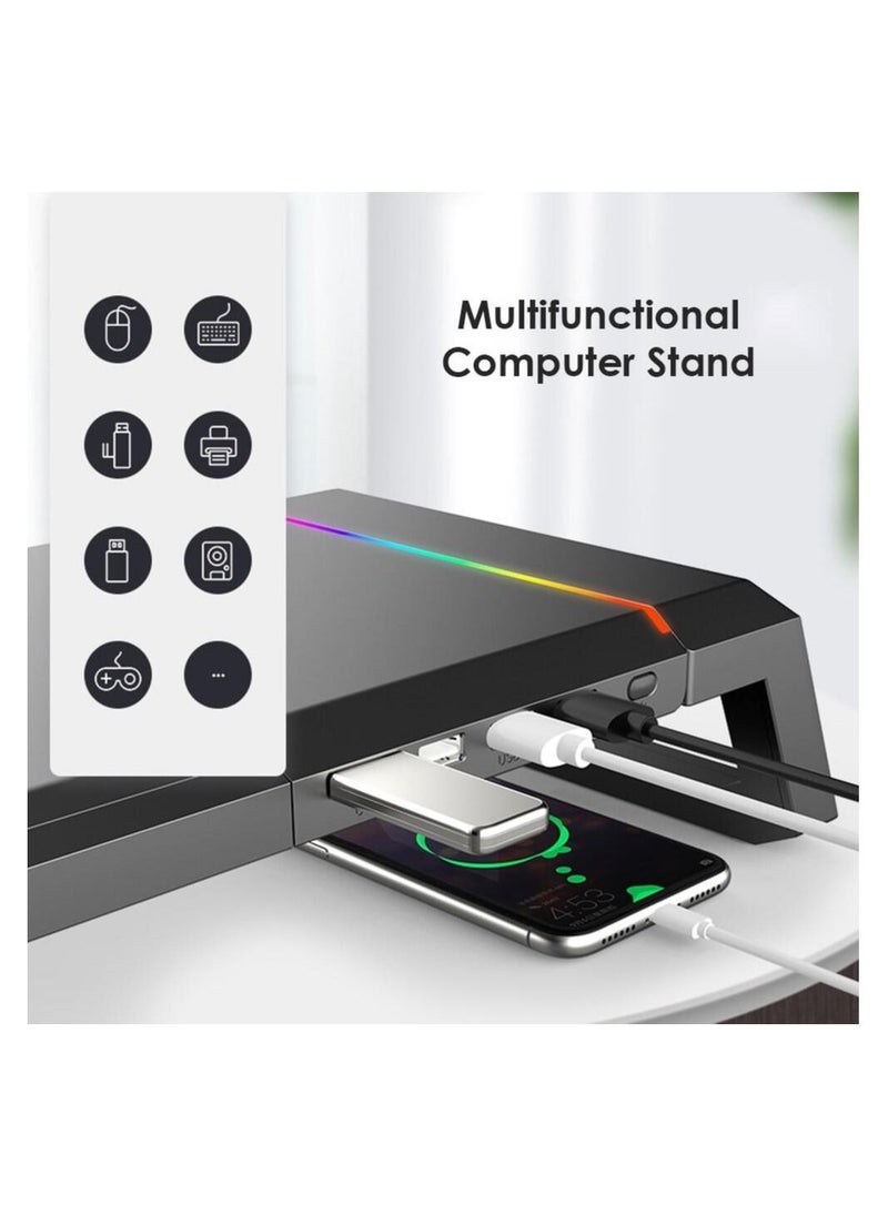 ICE COOREL - ICE COOREL Adjustable Monitor Stand Computer Riser Desktop Storage Stand with 4 USB Ports, RGB light, Mobile Phone Holder, Storage Drawer - Image 1