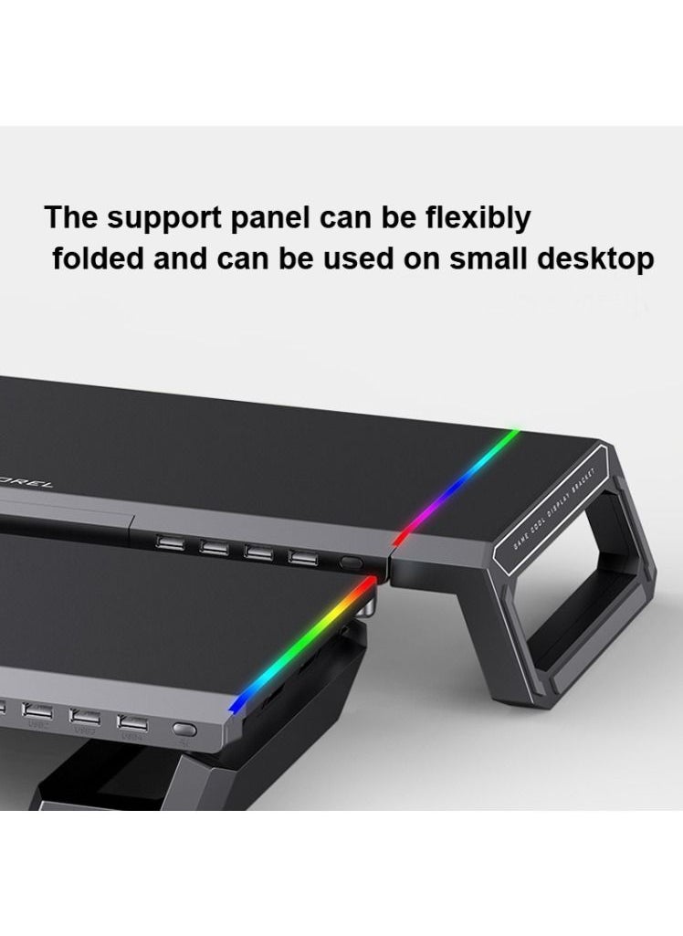 ICE COOREL - ICE COOREL Adjustable Monitor Stand Computer Riser Desktop Storage Stand with 4 USB Ports, RGB light, Mobile Phone Holder, Storage Drawer - Image 1