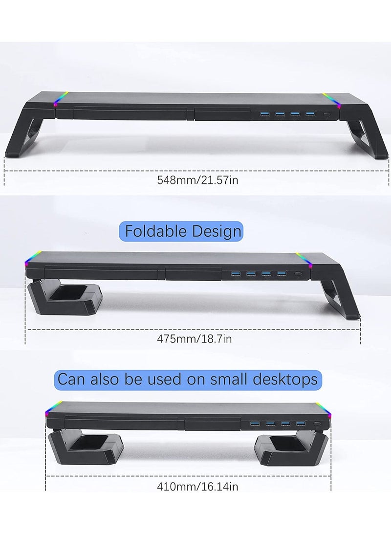 ICE COOREL - ICE COOREL Adjustable Monitor Stand Computer Riser Desktop Storage Stand with 4 USB Ports, RGB light, Mobile Phone Holder, Storage Drawer - Image 1