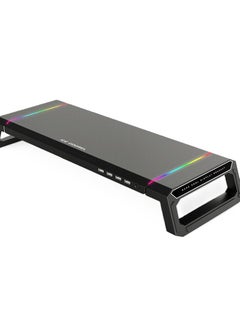 ICE COOREL Adjustable Monitor Stand Computer Riser Desktop Storage Stand with 4 USB Ports, RGB light, Mobile Phone Holder, Storage Drawer