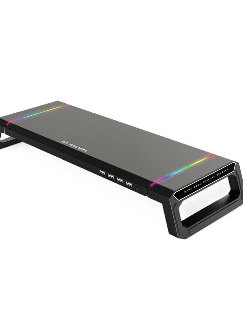 ICE COOREL - ICE COOREL Adjustable Monitor Stand Computer Riser Desktop Storage Stand with 4 USB Ports, RGB light, Mobile Phone Holder, Storage Drawer - Image 1