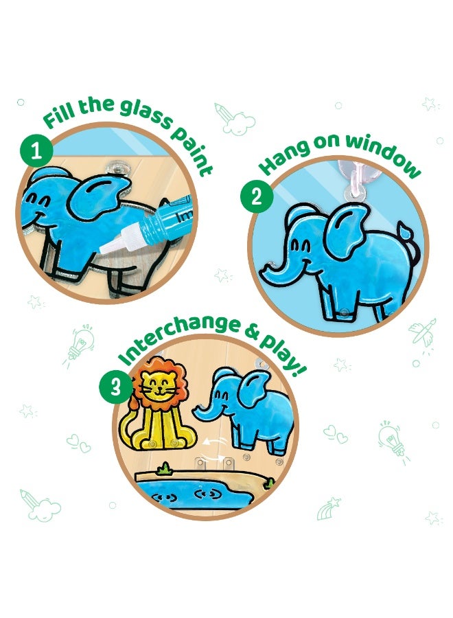 Imagimake Window Art Jungle|Glass Painting Kit|Sun Catcher|Art and Craft Kit|Toys for Girls & Boys|DIY Kit for Kids|Birthday Gift for Girls & Boys 5+ Years, Multicolor - Image 4