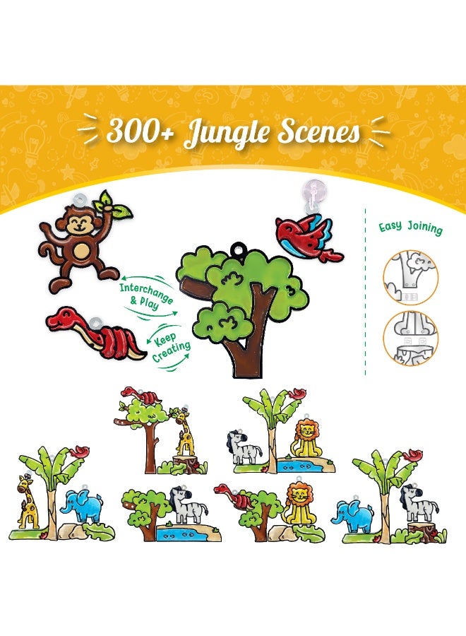Imagimake Window Art Jungle|Glass Painting Kit|Sun Catcher|Art and Craft Kit|Toys for Girls & Boys|DIY Kit for Kids|Birthday Gift for Girls & Boys 5+ Years, Multicolor - Image 3