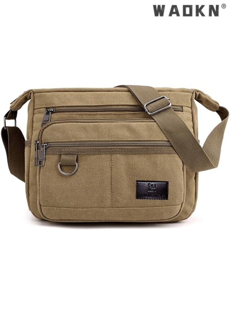WAOKN Trendy Canvas Laptop Messenger Bag, Fits 13-Inch Notebooks, Unisex Casual Water Bottle Storage, Effortlessly Create Your Own Personalized Crossbody Style - Image 1