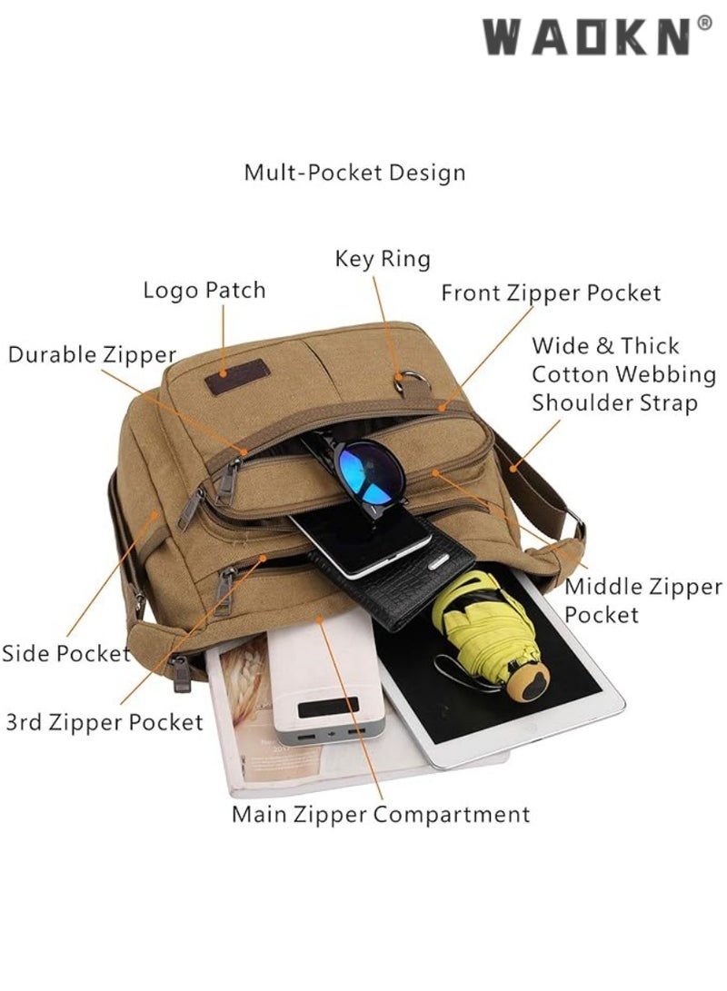 WAOKN Trendy Canvas Laptop Messenger Bag, Fits 13-Inch Notebooks, Unisex Casual Water Bottle Storage, Effortlessly Create Your Own Personalized Crossbody Style - Image 4