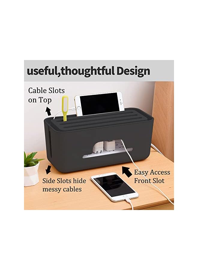 PROMASS promass Advanced Cable Management Box Extension Large Wire Organizer Box with Slotted Top for Phones, Tablets | Surge Protection for Home and Office | High Utility (Large, Black)  - Image 2