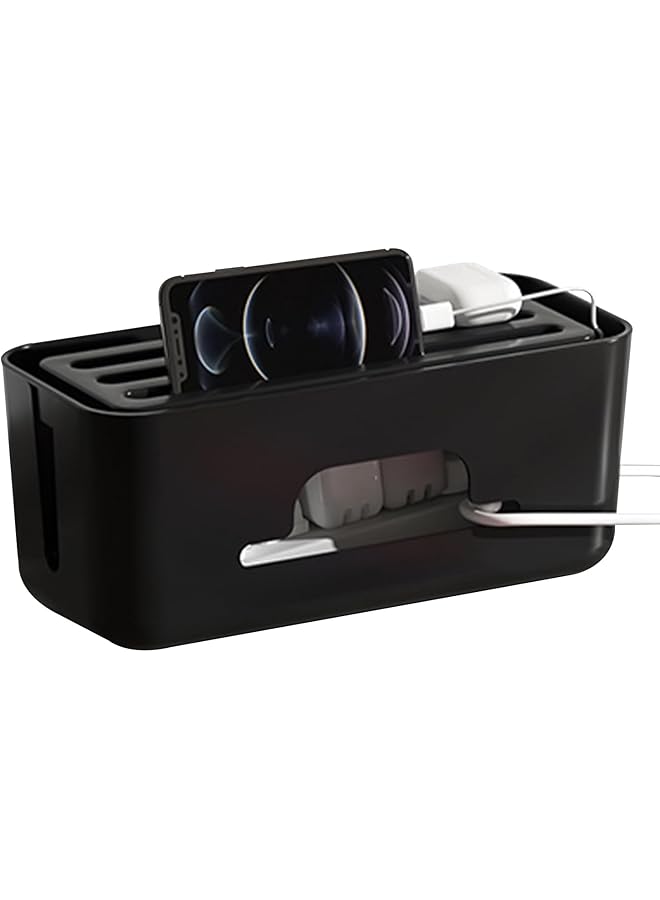 PROMASS promass Advanced Cable Management Box Extension Large Wire Organizer Box with Slotted Top for Phones, Tablets | Surge Protection for Home and Office | High Utility (Large, Black)  - Image 1