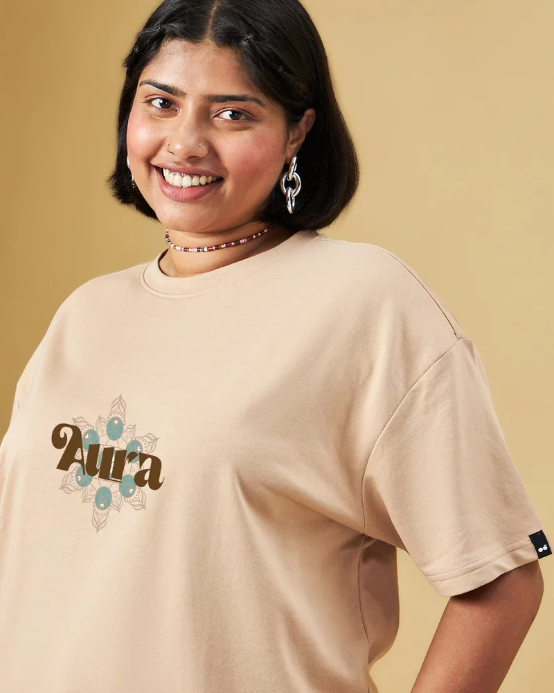 bewakoof  Women's Ginger Root Brown Traveller Graphic Printed Oversized Plus Size T-shirt for Women | Best Price UAE