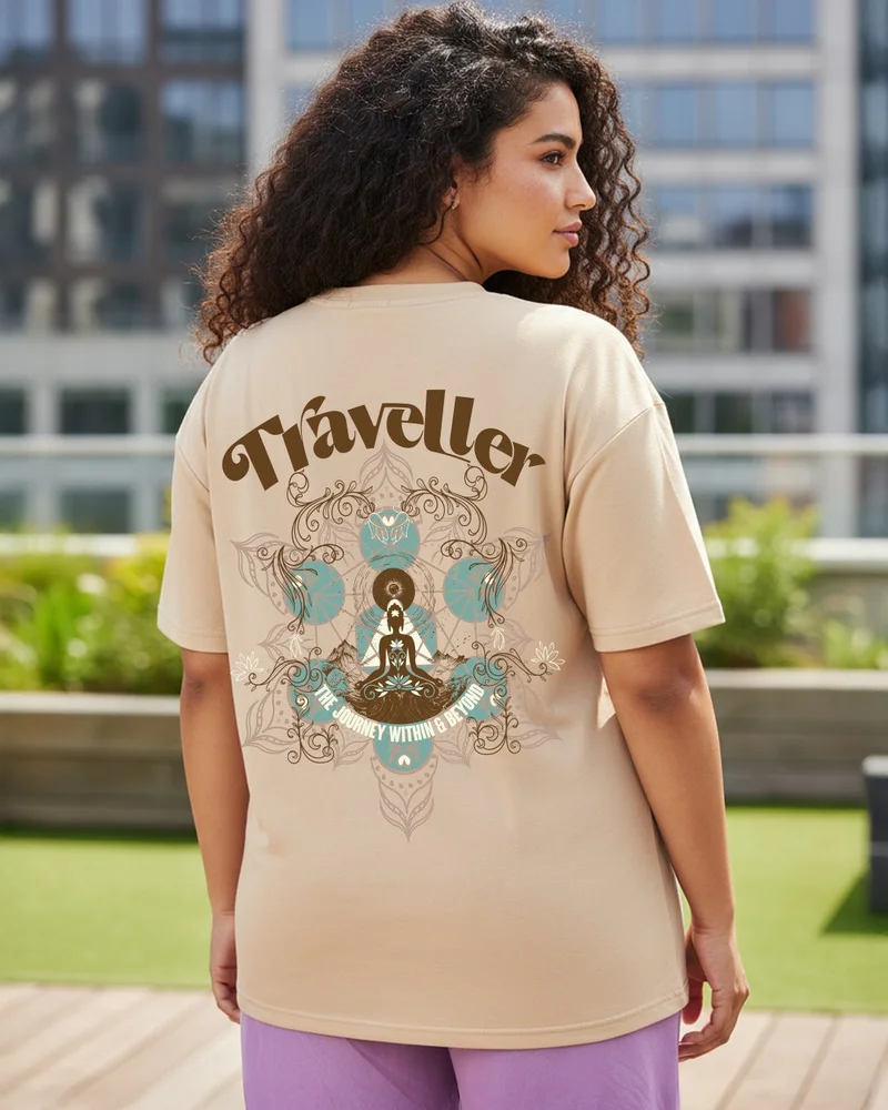 بيواكوف Women's Ginger Root Brown Traveller Graphic Printed Oversized Plus Size T-shirt