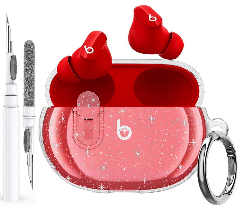 Olytop Clear Case for Beats Studio Buds/Buds + Case 2021/2023, Soft Glitter Bling Transparent Protective Skin with Cleaner Kit& Keychain Girl Women for Beat Studio Buds/Plus Earbuds - Glitter Clear - Image 1