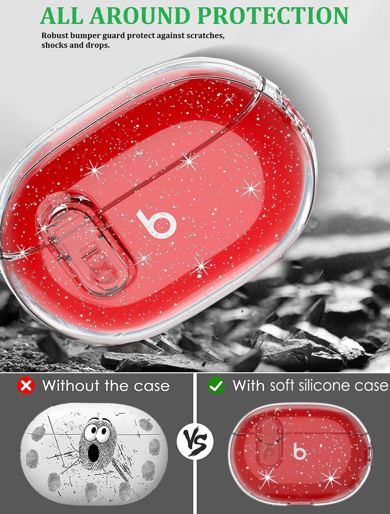 Olytop Clear Case for Beats Studio Buds/Buds + Case 2021/2023, Soft Glitter Bling Transparent Protective Skin with Cleaner Kit& Keychain Girl Women for Beat Studio Buds/Plus Earbuds - Glitter Clear - Image 5