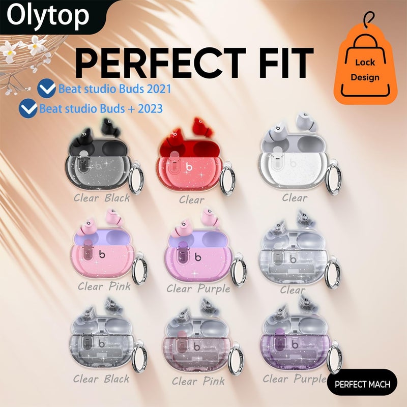 Olytop Clear Case for Beats Studio Buds/Buds + Case 2021/2023, Soft Glitter Bling Transparent Protective Skin with Cleaner Kit& Keychain Girl Women for Beat Studio Buds/Plus Earbuds - Glitter Clear - Image 2