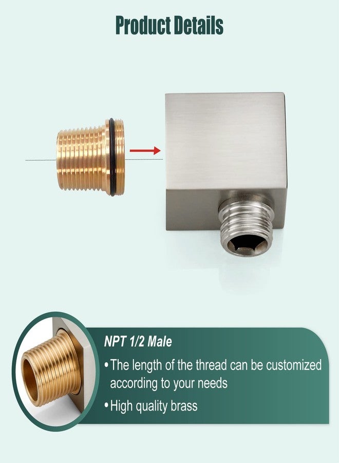Heyalan Brushed Nickel Wall Supply Elbow Square Shower Hose Connector for Handheld Shower Without Hand and Hose - Wall Mount 90 Degree Cradle Fixed Brass - Image 2