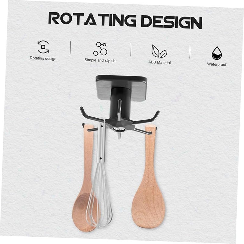 Cabilock قطعتان رف حائط مطبخ دوار حامل أدوات المطبخ الأسود والأبيط معلاق الملعقة والملعقة المسطحة توفير المساحة - Image 4