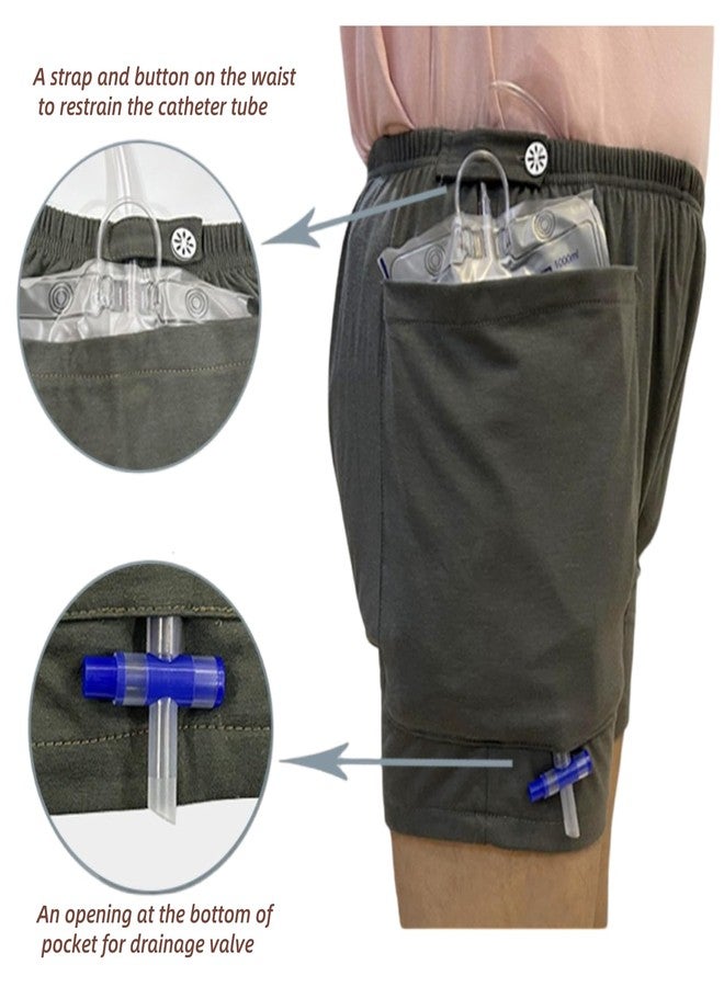 Lmaray 2 Pack Urine Bag Pants for Men, Incontinence Care Trousers with Double External Pockets for Catheter, Ostomy Drainage Bag Shorts(Men-L) - Image 3