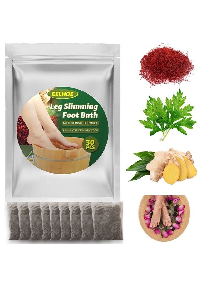 30PCS Natural Herb Foot Soak, Lymphatic Drainage Foot Care Spa, Ginger Wormwood Saffron Foot Bath Bag, Leg Slimming Foot Soak for Muscles Foot Pain Relief