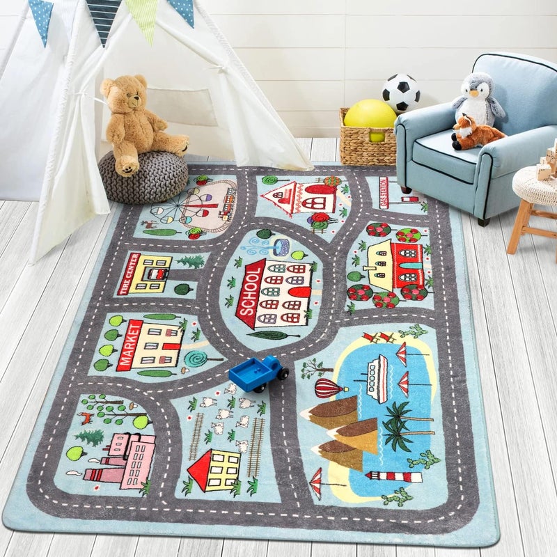 LIVEBOX Soft Kids Rug 4'x6' Carpet Play Mat for Baby Boys Girls, City Life Road Traffic Playroom Rug for Playing Cars Toys, Educational Nursery Rugs for Children Bedroom Kids Room - Image 1