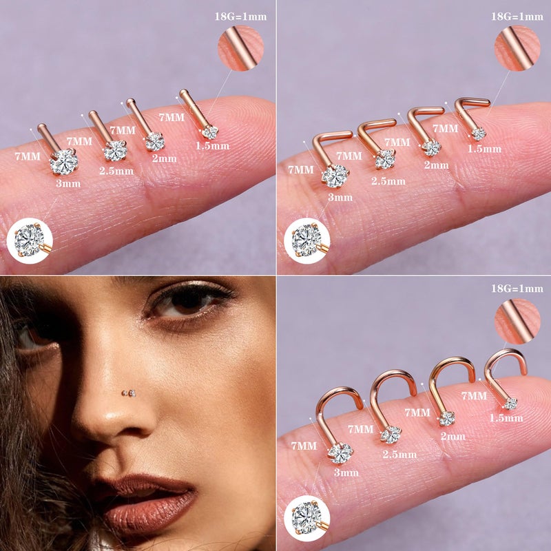 LOYALLOOK 18Pcs Nose Rings Studs 316L Surgical Steel Double Hoop Nose Ring for Women Men 18G Nose Rings Stud Hypoallergenic Nose/Body Piercing Jewelry 1.5mm 2mm 2.5mm 3mm CZ - Image 3