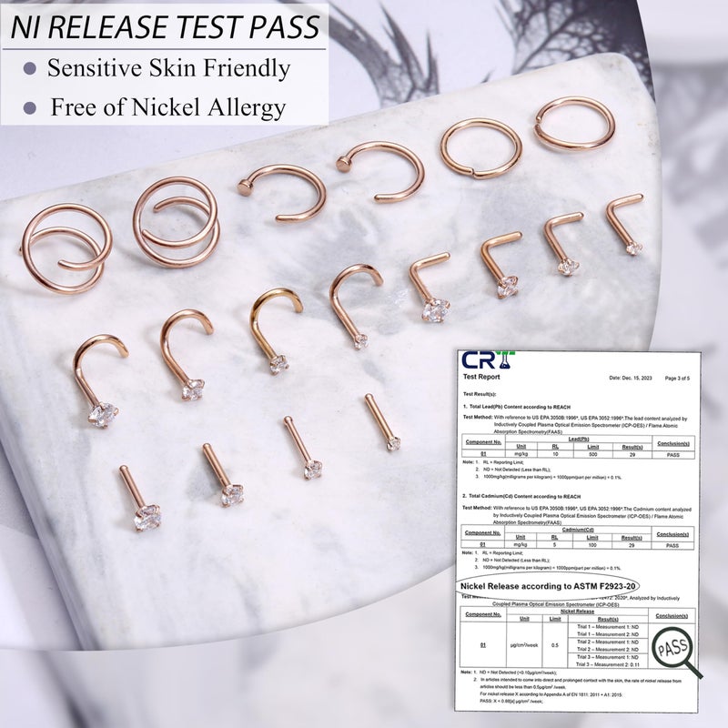 LOYALLOOK 18Pcs Nose Rings Studs 316L Surgical Steel Double Hoop Nose Ring for Women Men 18G Nose Rings Stud Hypoallergenic Nose/Body Piercing Jewelry 1.5mm 2mm 2.5mm 3mm CZ - Image 5