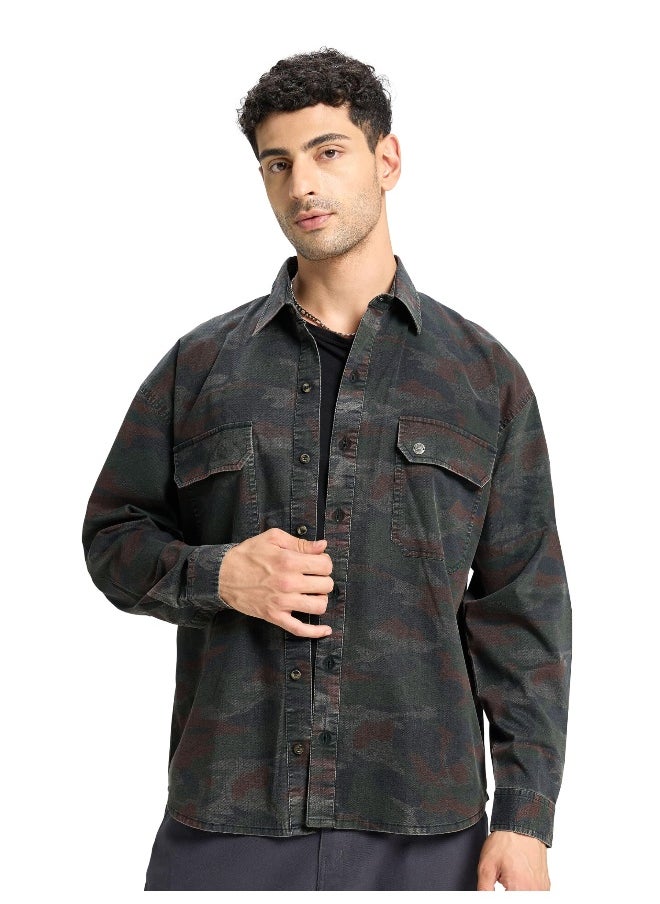 Beyoung Brown Camo Print Urban Shirt for Men  - Image 1