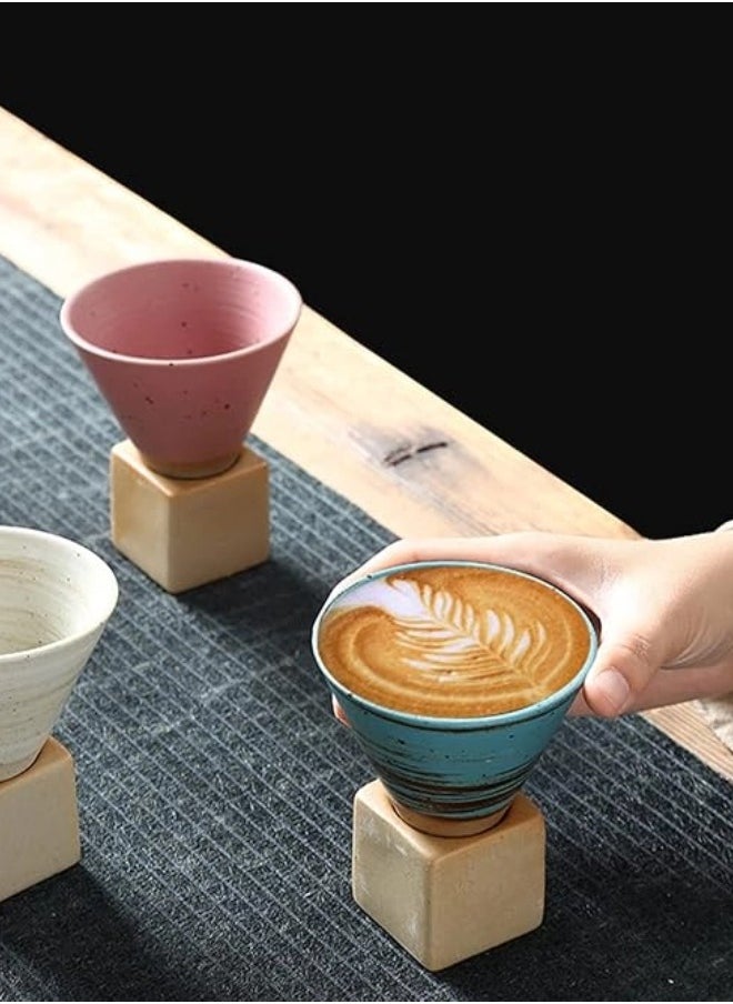 ShebSheb - Ceramic Coarse Pottery Coffee Mug with Base,Creative Triangular Cone Funnel Shape Porcelain Coffee Cup,Ceramic Tea Cup Mug for Coffee Milk Tea Latte Yogurt - Image 1