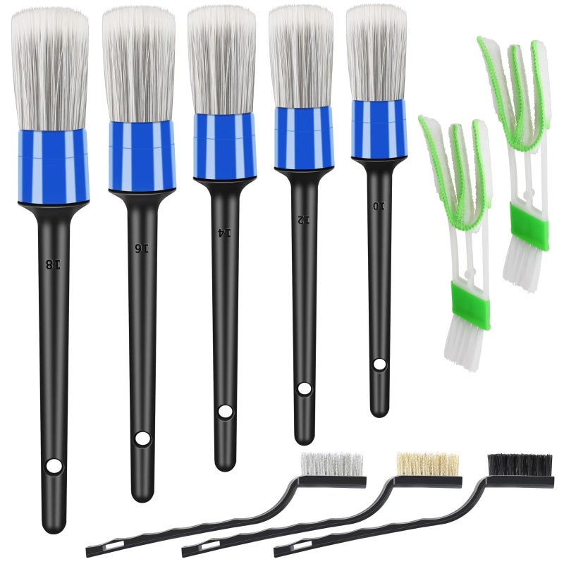 HMPLL 10pcs Car Detailing Kit, Premium Detailing Brush Set Includes 5 Soft Car Detailing Brushes, 3 Wire Brush, 2 Air Vent Brush for Cleaning Car Interior and Exterior Detailing, Blue - Image 1