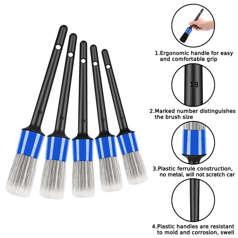 HMPLL 10pcs Car Detailing Kit, Premium Detailing Brush Set Includes 5 Soft Car Detailing Brushes, 3 Wire Brush, 2 Air Vent Brush for Cleaning Car Interior and Exterior Detailing, Blue - Image 2