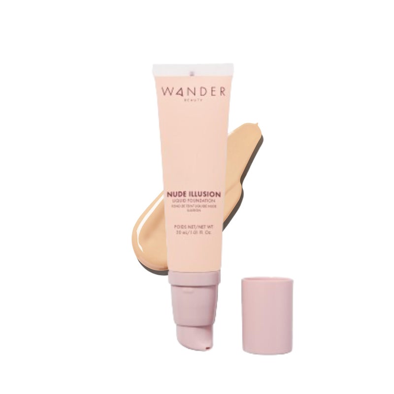 Wander Beauty Nude Illusion Liquid Foundation - Fair Light - Medium to Full Coverage Foundation - Natural Makeup with Vitamin E & Macadamia - Nude Skin Finish Blurs & Conceals - 1.01 fl oz - Image 1