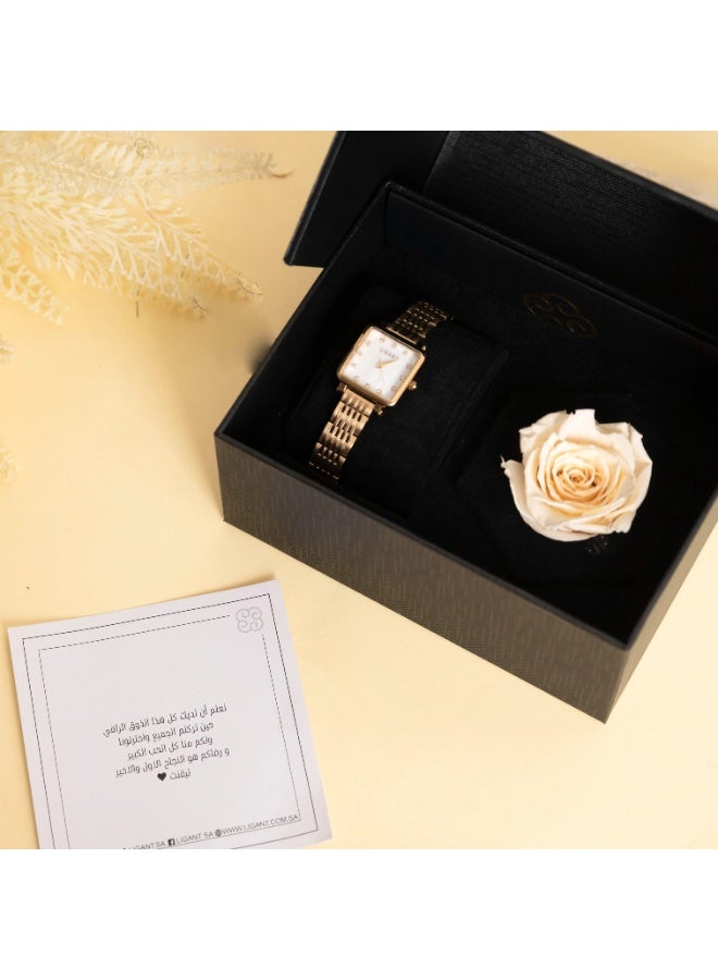 LIGANT Luxury Women's Stainless Steel Watch in Full Gold - Elegant Modern Design - High-Quality Metallic Wristwatch for Events & Daily Wear - Image 5