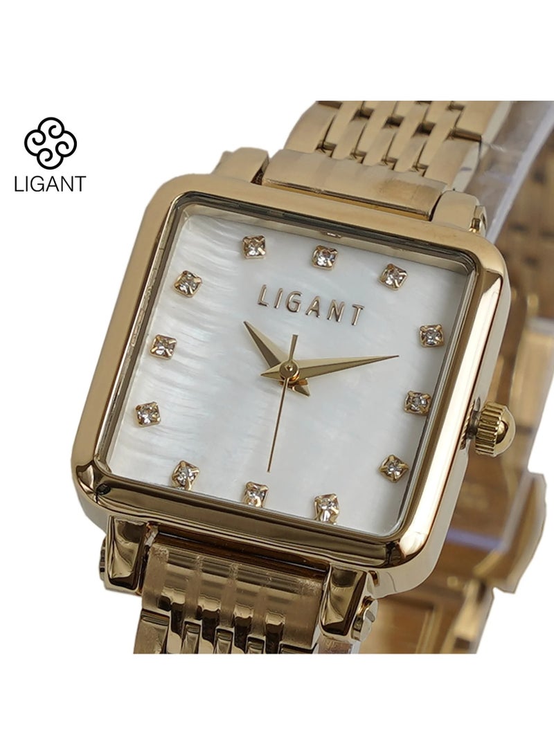 LIGANT Luxury Women's Stainless Steel Watch in Full Gold - Elegant Modern Design - High-Quality Metallic Wristwatch for Events & Daily Wear - Image 4