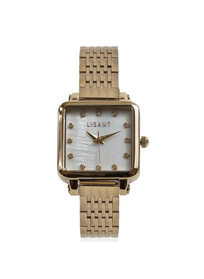 LIGANT Luxury Women's Stainless Steel Watch in Full Gold - Elegant Modern Design - High-Quality Metallic Wristwatch for Events & Daily Wear - Image 1