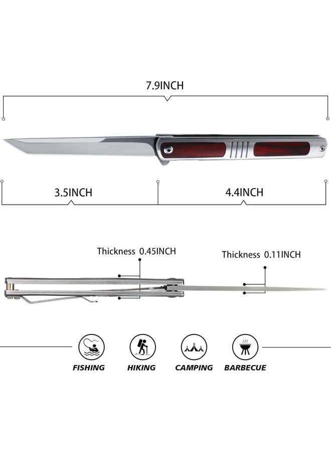 Pocket Knife for Men, 3.5 inch Folding Knife with Pocket Clip,Rosewood Handle Tanto Knife, Great Gift For Men and Women - Image 2
