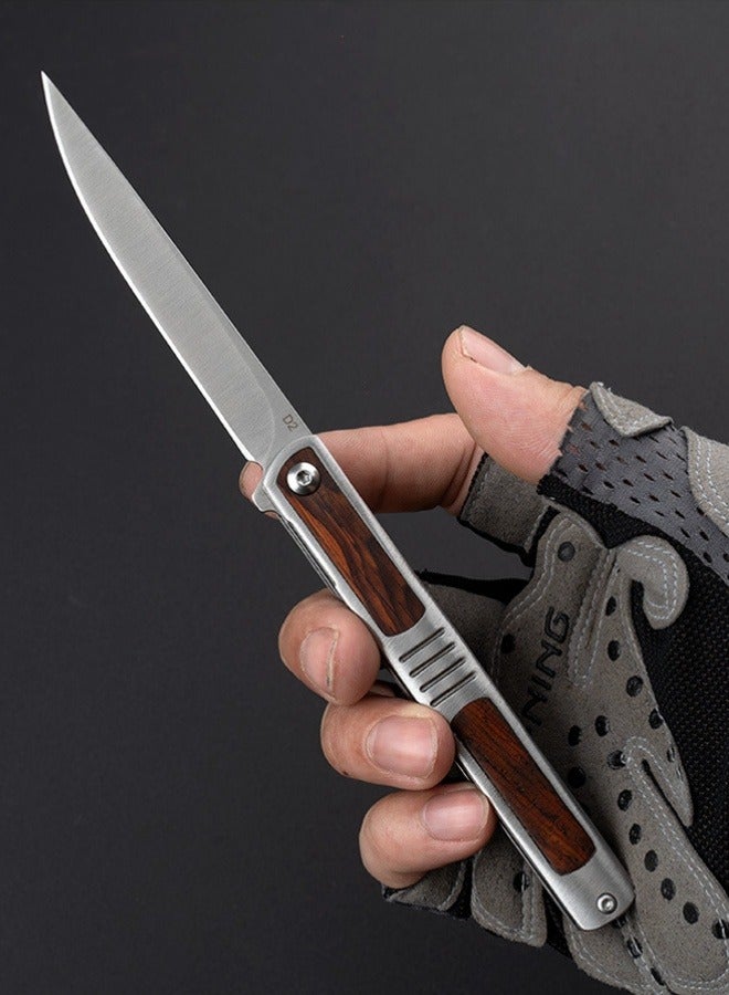 Pocket Knife for Men, 3.5 inch Folding Knife with Pocket Clip,Rosewood Handle Tanto Knife, Great Gift For Men and Women - Image 3