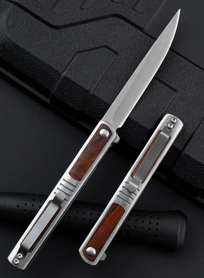 Pocket Knife for Men, 3.5 inch Folding Knife with Pocket Clip,Rosewood Handle Tanto Knife, Great Gift For Men and Women - Image 4