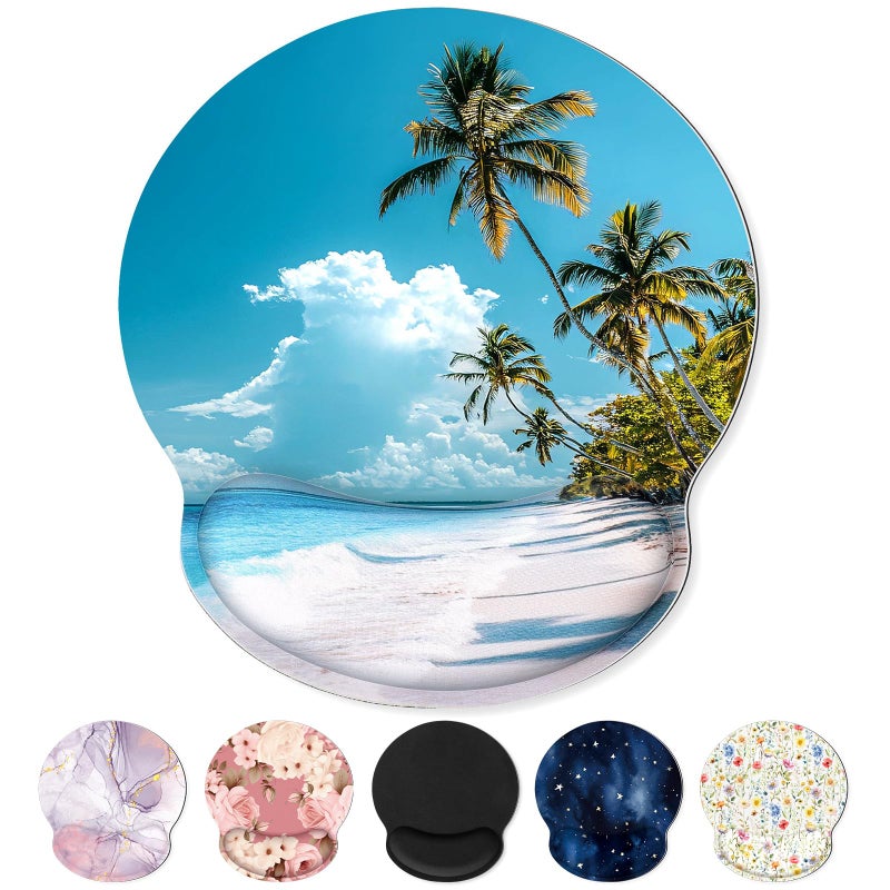 KONVINIT Ergonomic Mouse Pad with Wrist Rest, Small Mousepad with Non-Slip Rubber Base and Smooth Surface, Beach Mouse Pads for Desk, Office Desk Accessories - Image 1