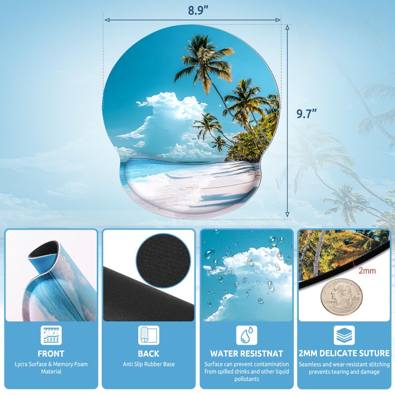 KONVINIT Ergonomic Mouse Pad with Wrist Rest, Small Mousepad with Non-Slip Rubber Base and Smooth Surface, Beach Mouse Pads for Desk, Office Desk Accessories - Image 3