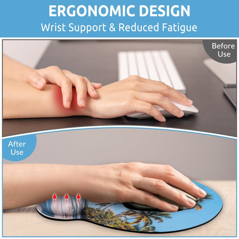 KONVINIT Ergonomic Mouse Pad with Wrist Rest, Small Mousepad with Non-Slip Rubber Base and Smooth Surface, Beach Mouse Pads for Desk, Office Desk Accessories - Image 2