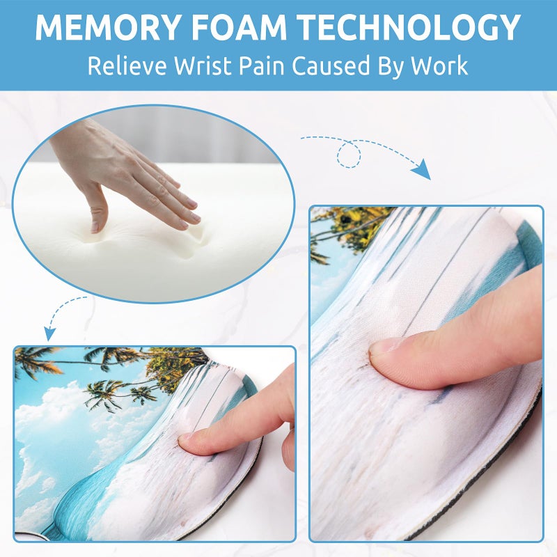 KONVINIT Ergonomic Mouse Pad with Wrist Rest, Small Mousepad with Non-Slip Rubber Base and Smooth Surface, Beach Mouse Pads for Desk, Office Desk Accessories - Image 5