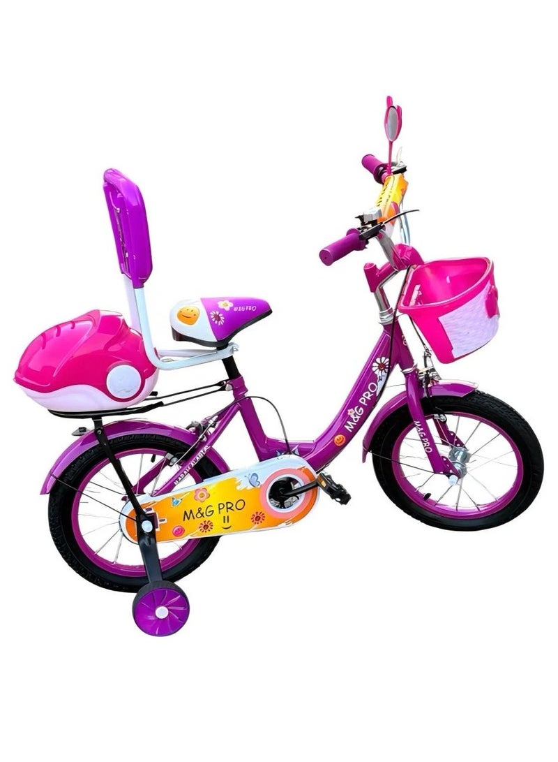 ام اند جي دراجة أطفال ملونة مقاس 14 بوصة مع سلة وعجلات تدريب - مثالية للأعمار من 3 إلى 6 سنوات - Image 1
