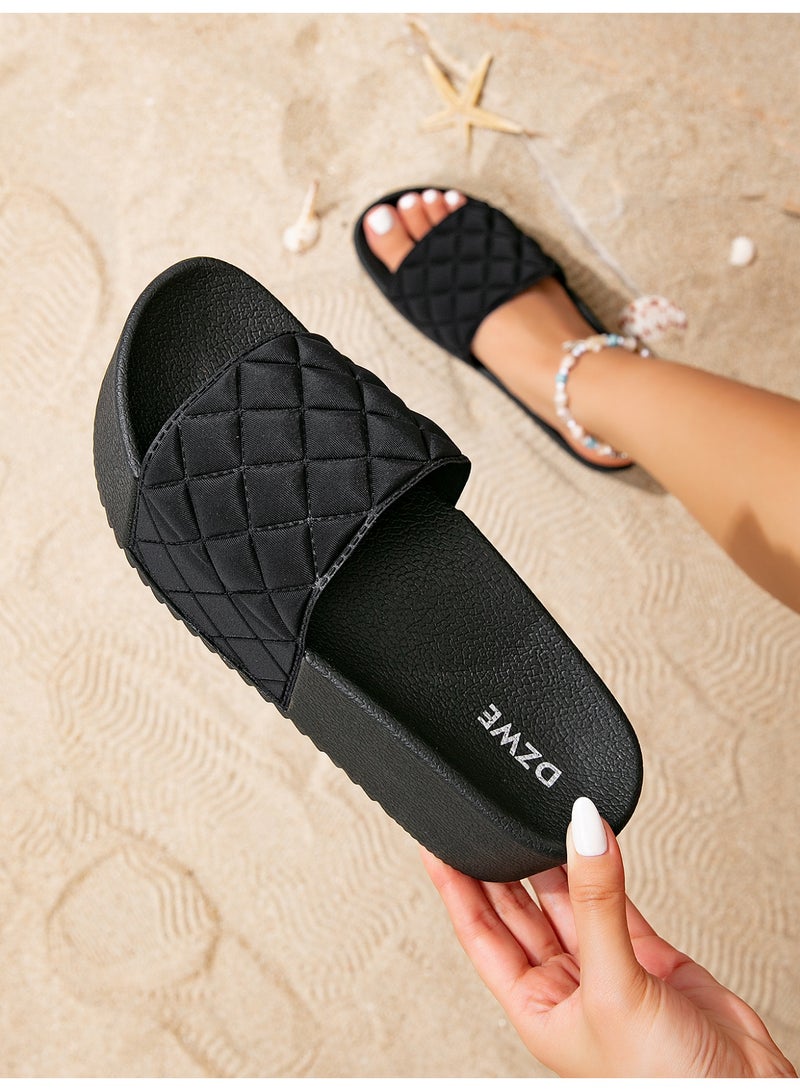 Women's Quilted Platform Sandals, Soft Cushioned Sole, Trendy Beach & Everyday Wear - Image 1