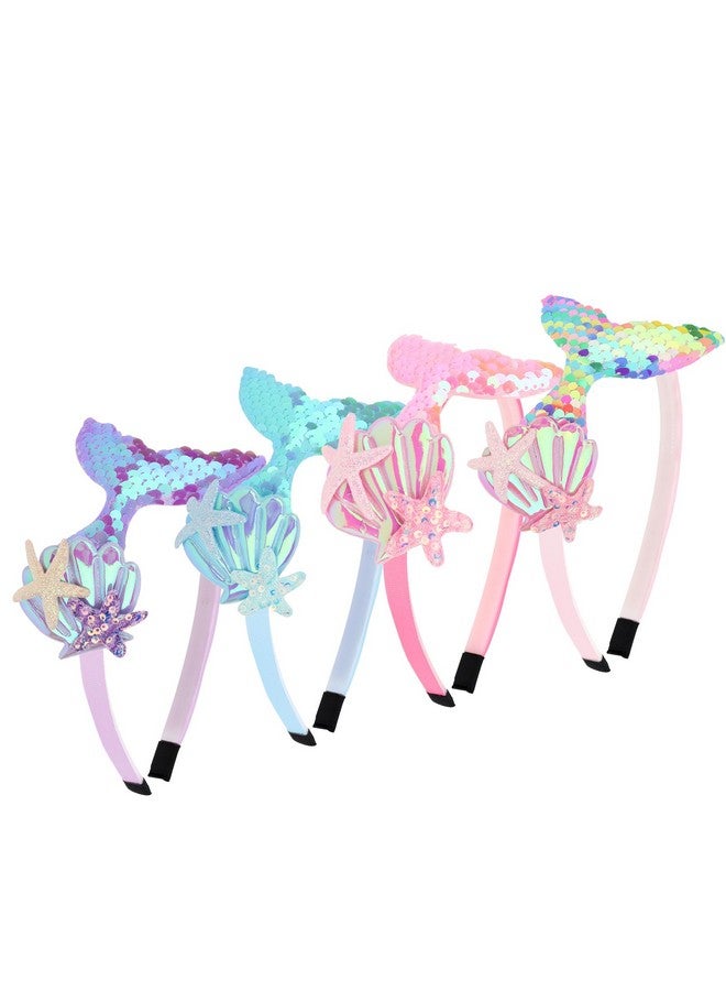 BAHABY 4Pcs Mermaid Headband Mermaid Tail Headbands For Girls Starfish Shell Hair Accessories For Girls Pool Party Favors - Image 1
