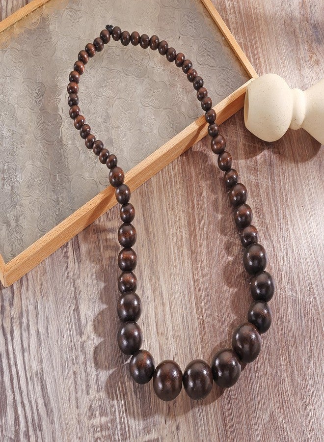 كويريز قلادة خرز خشبية من خشب الكويريس للنساء، سلسلة خرز خشبية سميكة، قلادة طويلة مميزة (N0100-Bead) - Image 3