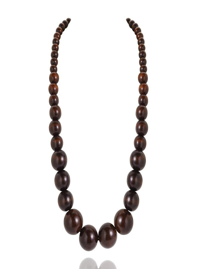كويريز قلادة خرز خشبية من خشب الكويريس للنساء، سلسلة خرز خشبية سميكة، قلادة طويلة مميزة (N0100-Bead) - Image 1