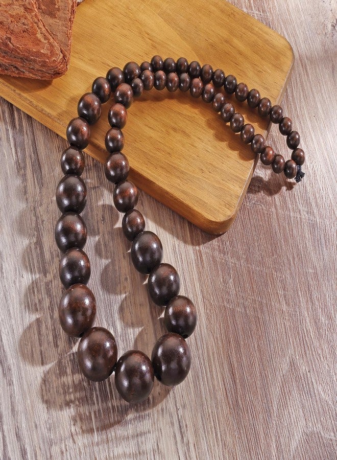 كويريز قلادة خرز خشبية من خشب الكويريس للنساء، سلسلة خرز خشبية سميكة، قلادة طويلة مميزة (N0100-Bead) - Image 5