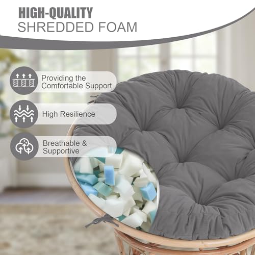 idee-home Papasan Chair Cushion, Circle Papasan Chair Cushion(Cushion Only) with Thick Corduroy Cover, 48 x 48 Inch Cushion for Egg Chair, Light Grey - Image 3