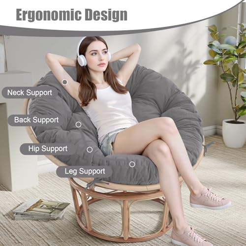 idee-home Papasan Chair Cushion, Circle Papasan Chair Cushion(Cushion Only) with Thick Corduroy Cover, 48 x 48 Inch Cushion for Egg Chair, Light Grey - Image 4