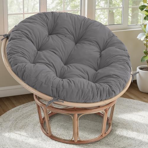idee-home Papasan Chair Cushion, Circle Papasan Chair Cushion(Cushion Only) with Thick Corduroy Cover, 48 x 48 Inch Cushion for Egg Chair, Light Grey - Image 1