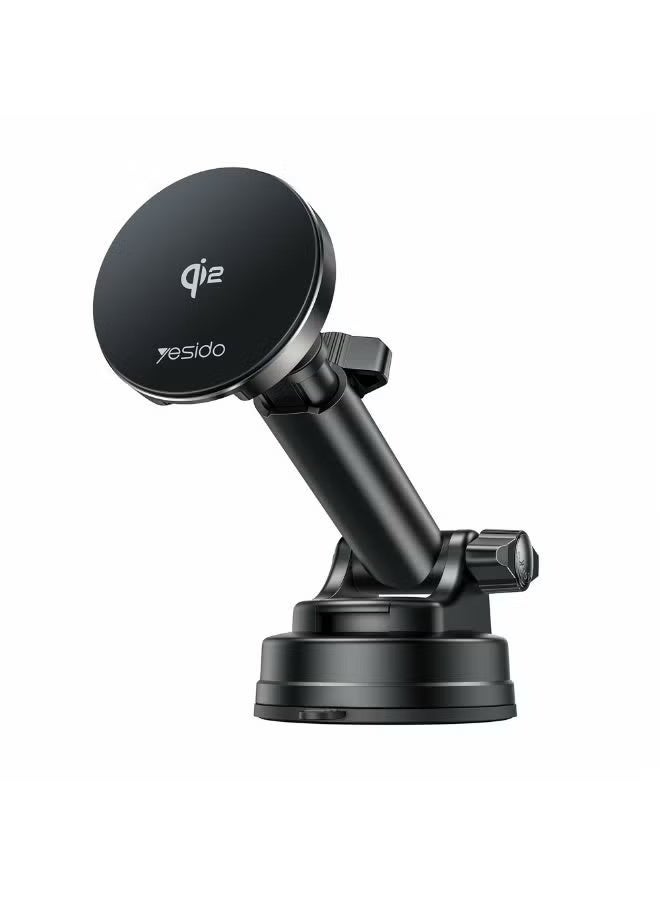 Yesido DS30 15W Wireless Magnetic Fast Charger – Qi 2.0 Certified Dual-Use Charging Stand & Car Mount – Fast Charging Pad with Strong Magnet & Adjustable Angle – Compatible with Qi-Enabled Devices – Type-C Cable Included for Car & Desk Use - Image 2