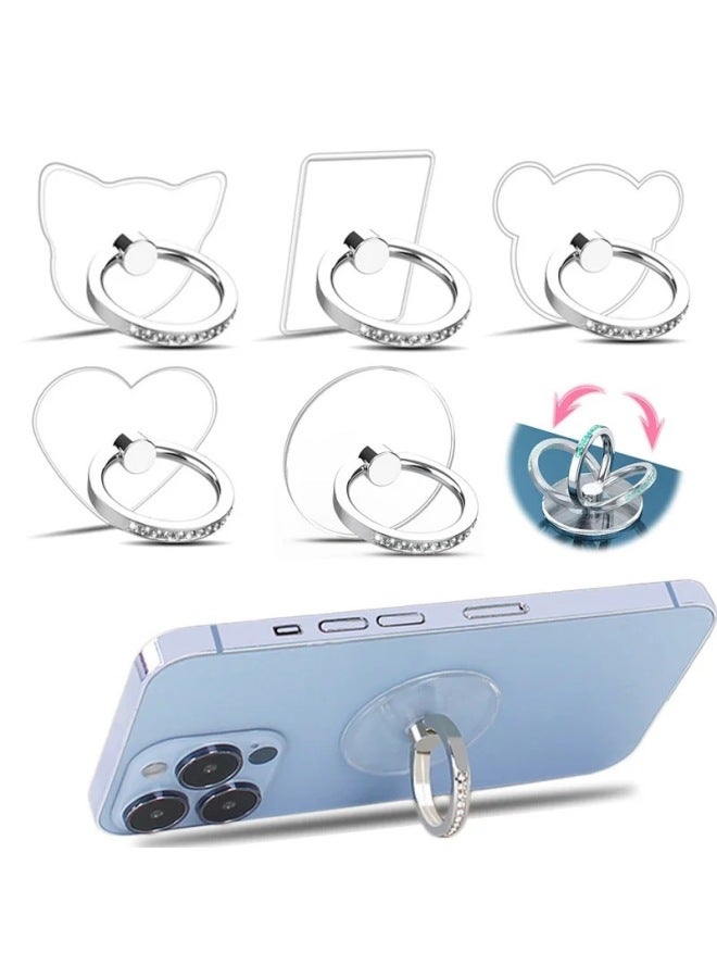 Dedicated To Transparent Acrylic Mobile Phone Holder Round Transparent Ring Creative Ring Holder Metal Ring-Color:Lucky Grass-rose Gold Diamond Ring