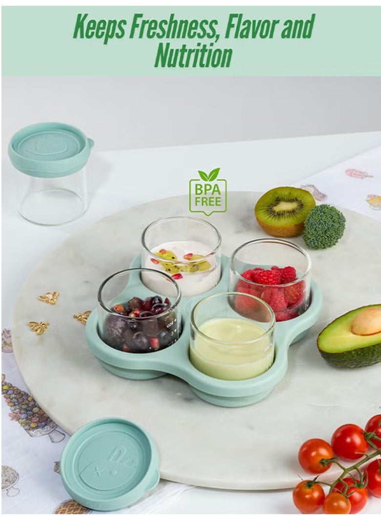 YOONISPRO Borosilicate Glass Baby Food Storage Containers 4 Pack 120ml Airtight Lids Microwave Safe Freezer Tray Glass Baby Food Jars Gray Green for Baby Feeding Daily Use - Image 3